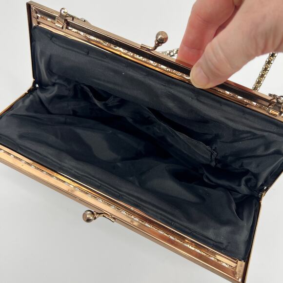 Vintage Beaded Handbag Purse Small Black Pink Floral Kiss Lock Chain Strap - Picture 4 of 11